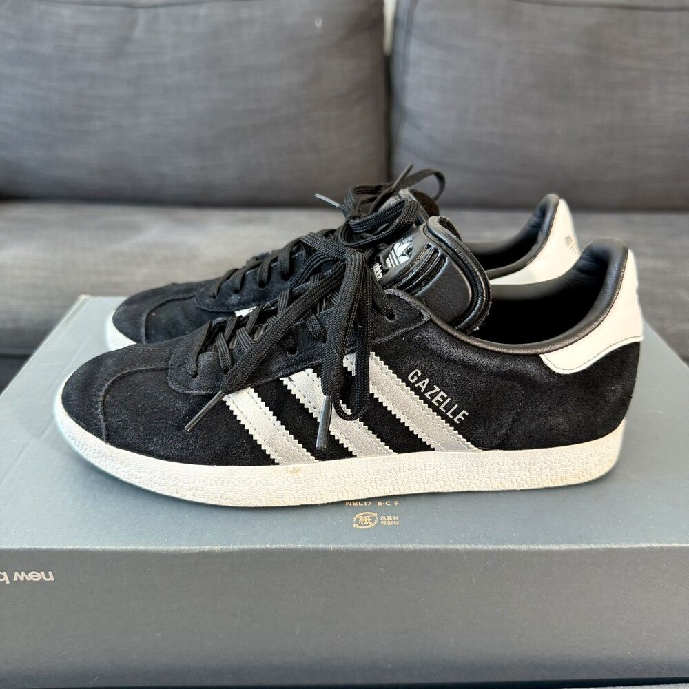 Adidas Gazelle Black Silver Metallic Leather Sneakers ID7007 Women's Size 6.5